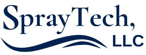 SprayTech LLC logo | the words SprayTech, LLC in dark blue and a dark blue swish under most of SprayTech | Commercial Property Maintenance